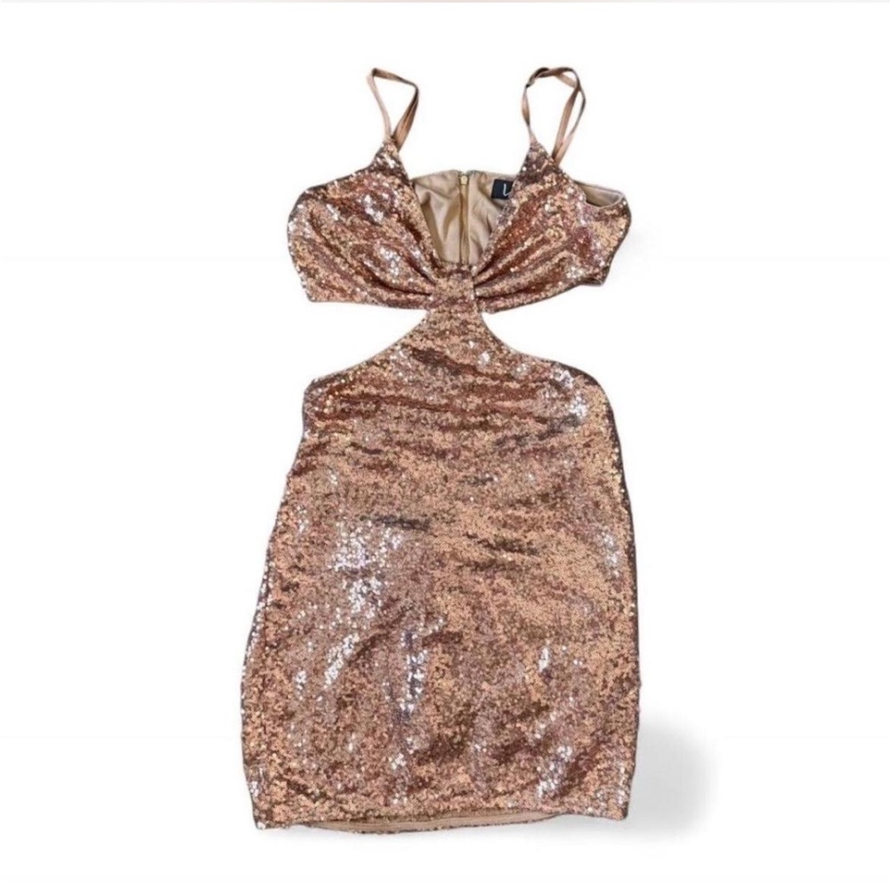 Lulus Feel the Glam Champagne Sequin
Cutout Bodycon Mini Dress